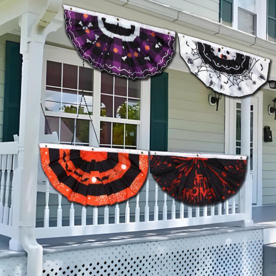 Halloween Flag Fan Shaped Room Flag Creative Printed Outdoor Banner Easy to Install Festive Atmosphere Decoration Hanging Flag