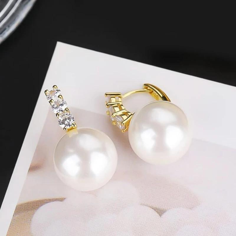 Huitan Simulated Pearl Women Drop Earrings with Bright CZ Luxury Accessories for Wedding Versatile Trendy Party Daily Jewelry