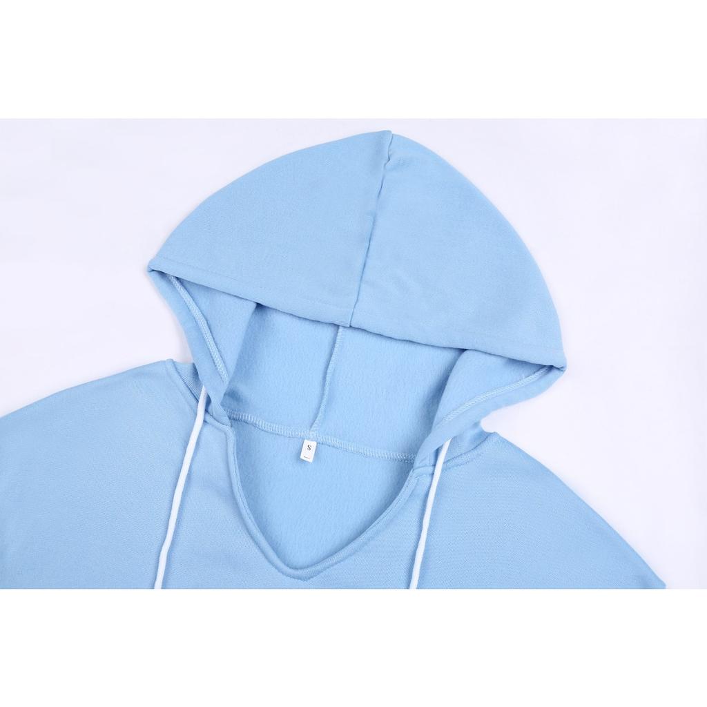 Women's Solid Color Long Sleeve Hooded Drawstring Sweatshirt Coat Autumn Winter Casual Outerwear for Dropshipping