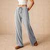 Women Pants Casual Wide Leg Trousers Elastic Waist Adjustable Drawstring Solid Color Loose Fit Trousers Work Travel Daily Wear