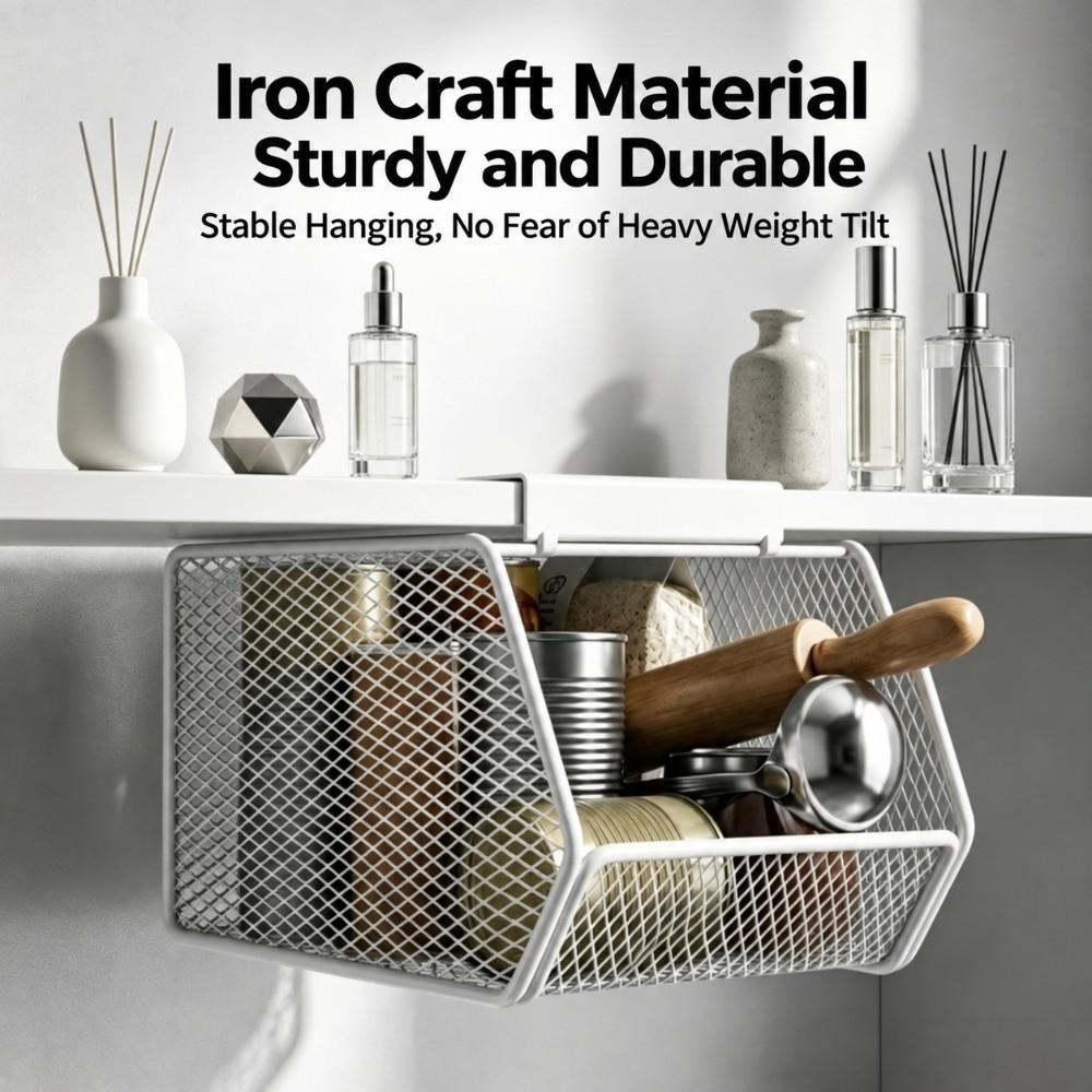 No Drill Under Cabinet Organizer Metal Mesh Bathroom Cabinet Organizer  For Bathroom Organizer