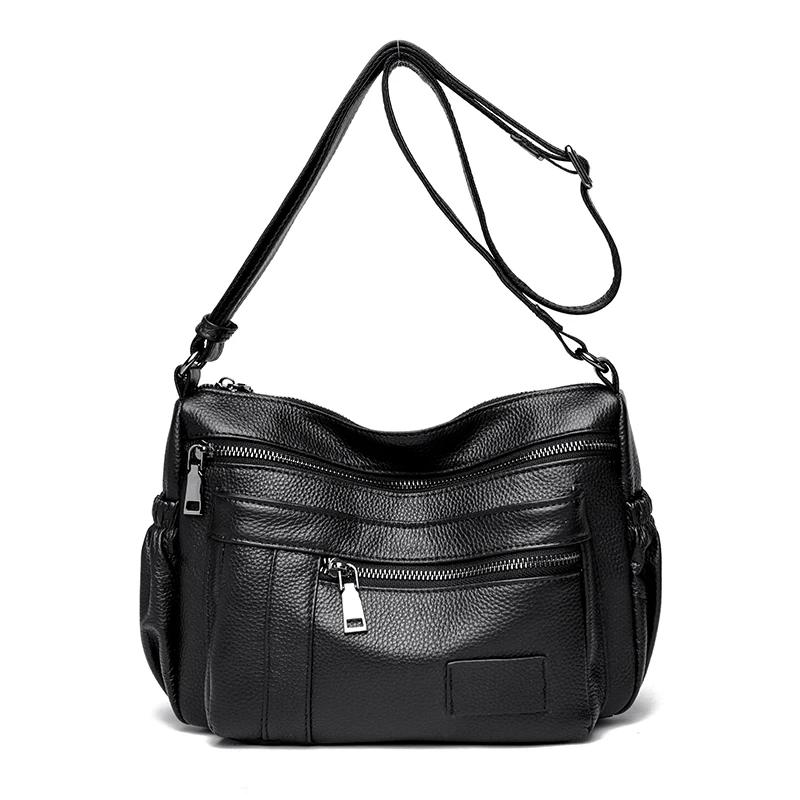 Luxury Genuine Leather Multi-pocket Feminine Shoulder Messenger Bag Fashion Large Capacity Vintage Girls Bag