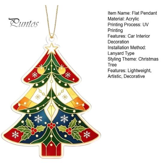 Artistic Window Display Accessory 2D Flat Acrylic Christmas Tree Ornament, Vintage Stained Ornament Glass Style Hanging Pendant, Festive Holiday Decor