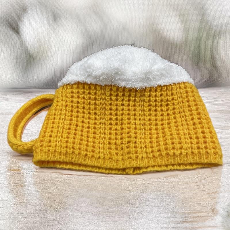 3D Bierkrug-Hut für Herbst und Winterwärme, Unisex-Strickwollmütze geeignet für Outdoor, winddicht und kälteisolierend
