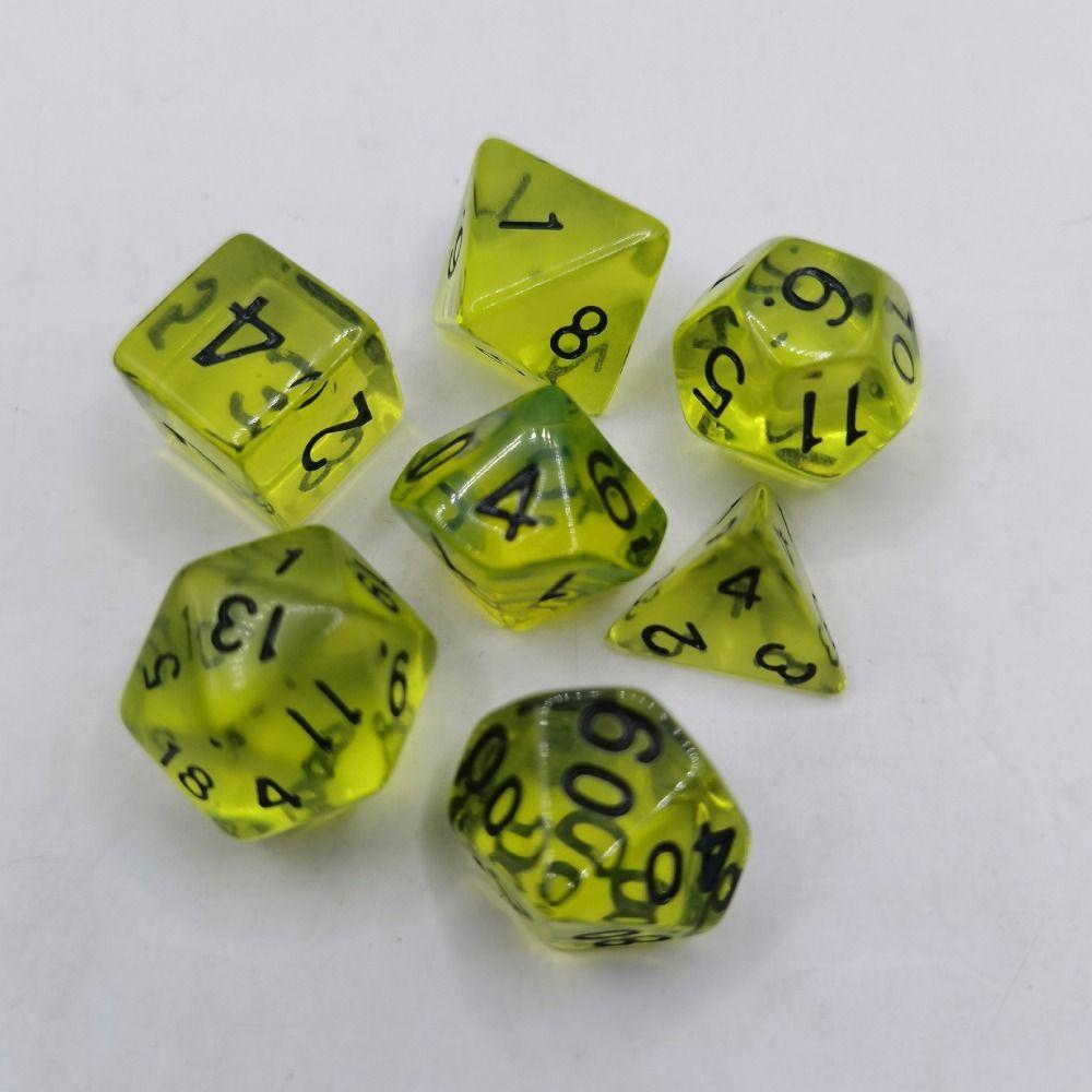 7-Die Transparent Digital Dice Set Acrylic Table Opaque Polyhedral Dices for DND Dice Tabletop Role-Playing Game Dice