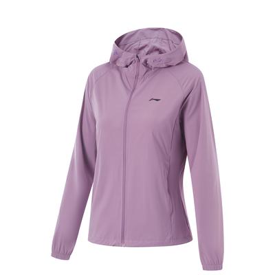 Li Ning Running Series Logo Hooded Insert Shoulder Sports Long Sleeve Windbreaker Women Outerwear Crystal-Purple AFDU164-11