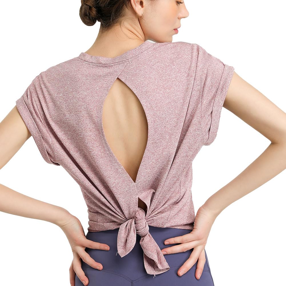 MORGEN SKY Yoga Backless Yoga Open Bow Short Perfect for and YJ018 Women's Top, Shirt, Back, Tie, Quick-Drying, Moisture-Wicking, Sleeve, Yoga,