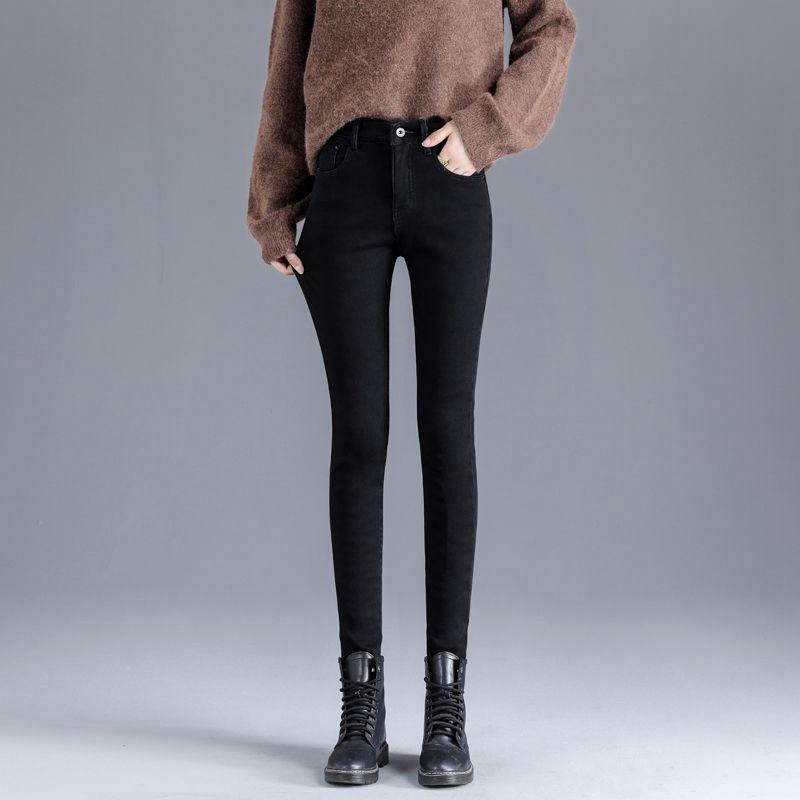 Skinny Warm Jeans Women Velvet Ankle Length Casual Thick Pencil Pants Basic Fleece Denim Trousers