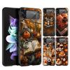 Harte PC-Handyhülle Für Samsung Galaxy Z Flip 7 6 5 4 Schwarze Hülle Für Galaxy Z Flip 3 Faltbare Capas Kürbis Herbstblätter Kaffee