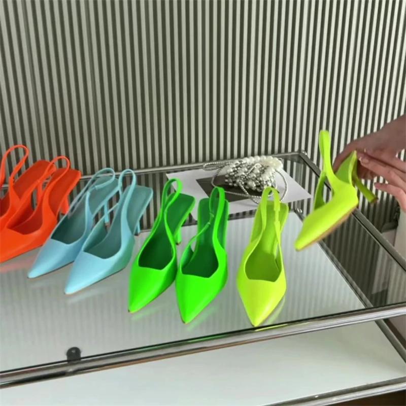 Fashion Eilyken Elegant Pointed Toe Women Pumps Slingbacks Stripper Sandals Prom Mule Shoes Fluorescent Color Large Size 43