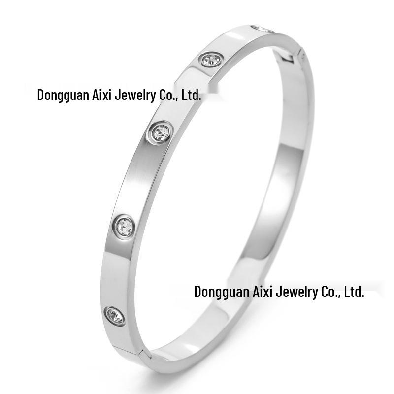 Damen Titanstahl Armband mit zehn Diamanten und Vollnagelverschluss - Nicht verblassend, einfaches Design