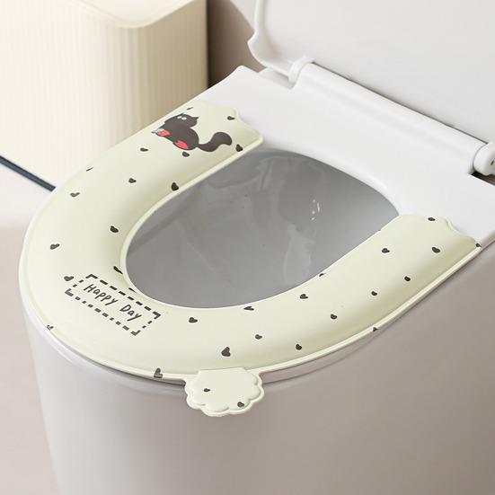 Toilettensitzbezug Selbstklebend Wiederverwendbar Waschbar Weich Dünn Atmungsaktiv Rutschfeste Matte Cartoon-Katzenmuster Längliche Runde Quadratische Sitze Sommer Toilette
