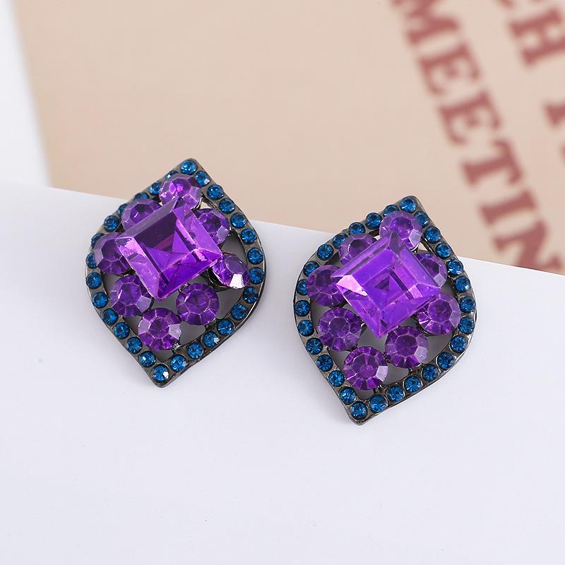 Stylish European & American Rhombus Faux Diamond Stud Earrings in Trendy Purple