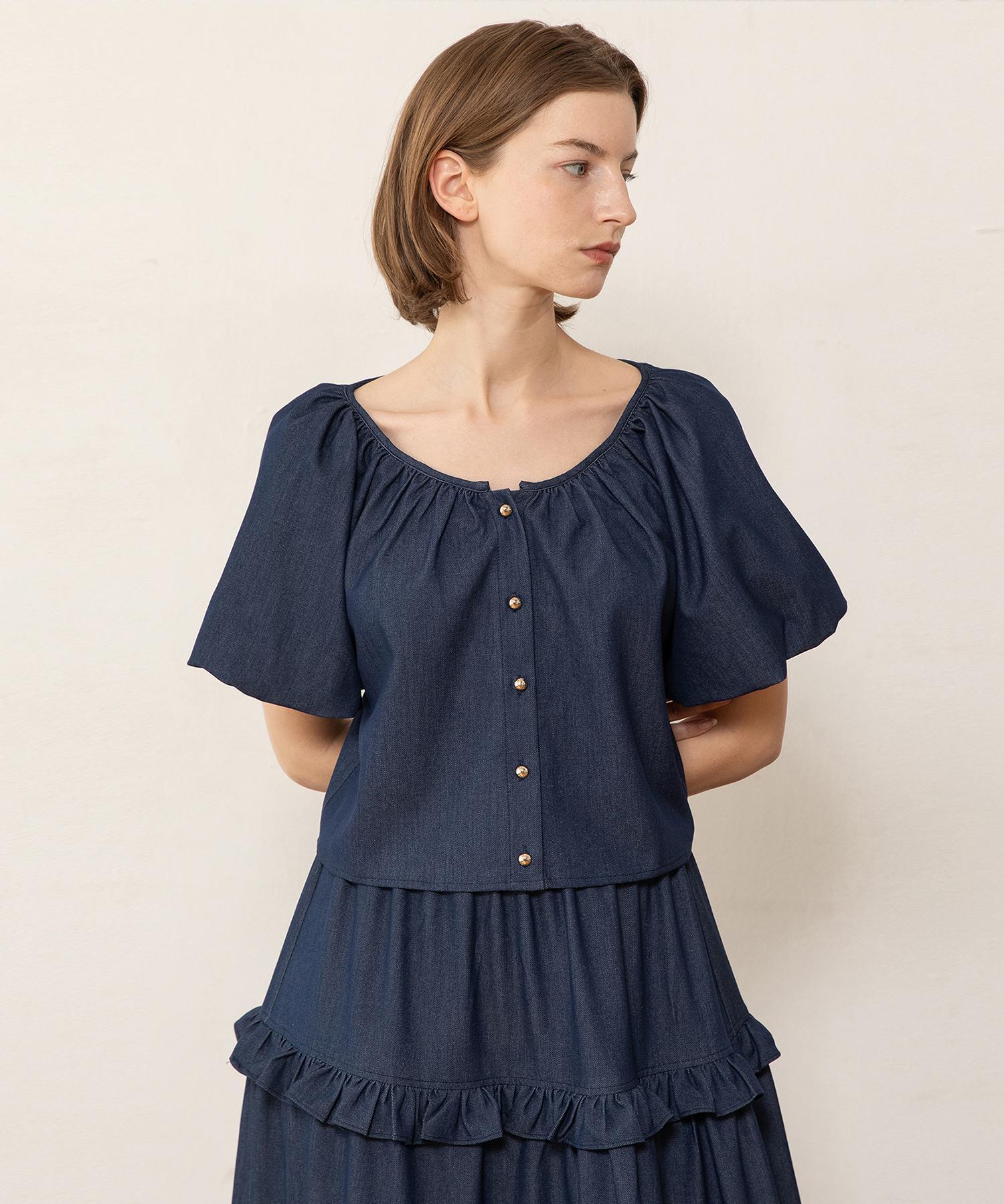 J Mark New York Balloon Sleeve Crop Blouse - Indigo Blue Indigo Blue/Free