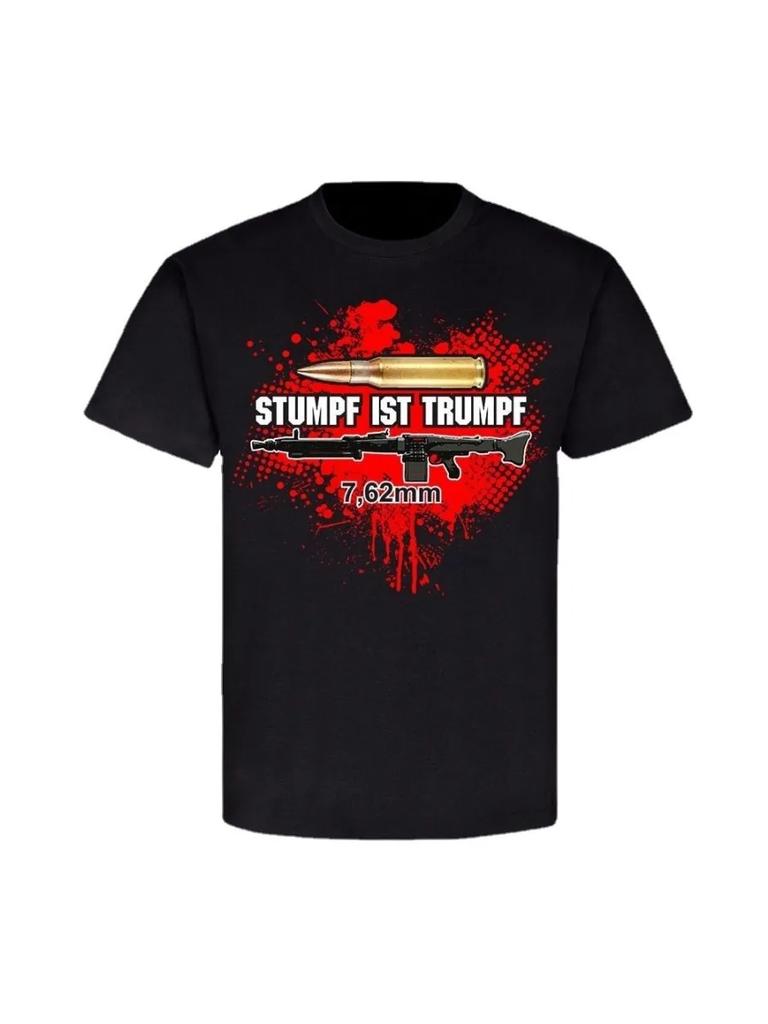 Stumpf ist Trumpf MG3 Maschinengewehr Munition Waffe T-Shirt. Premium Baumwolle Kurzarm O-Ausschnitt Herren T-Shirt Neu S-3XL