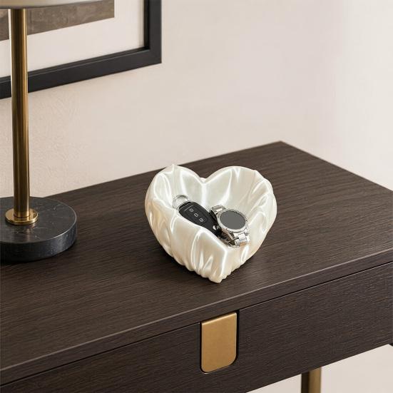 Yousheng Ruffle Love Heart Jewelry Tray, 3D Printed Earrings Necklace Ring Dish Tray, Decorative Keys Trinkets Holder Organizer Tray