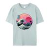 Camiseta Masculina de Verão Ondas do Pôr do Sol no Japão Camiseta Estampada Moda 100% Algodão Manga Curta Camiseta Oversized Roupas Masculinas