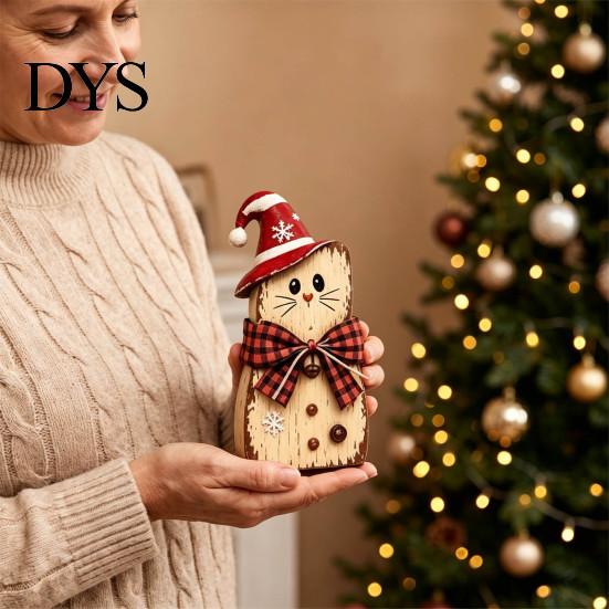 Small Christmas Shelf Sitters Wooden Tabletop Figurine, Hand Painted Santa Reindeer Cat Decor, Rustic Decorative Mantel Pieces Wood Holiday