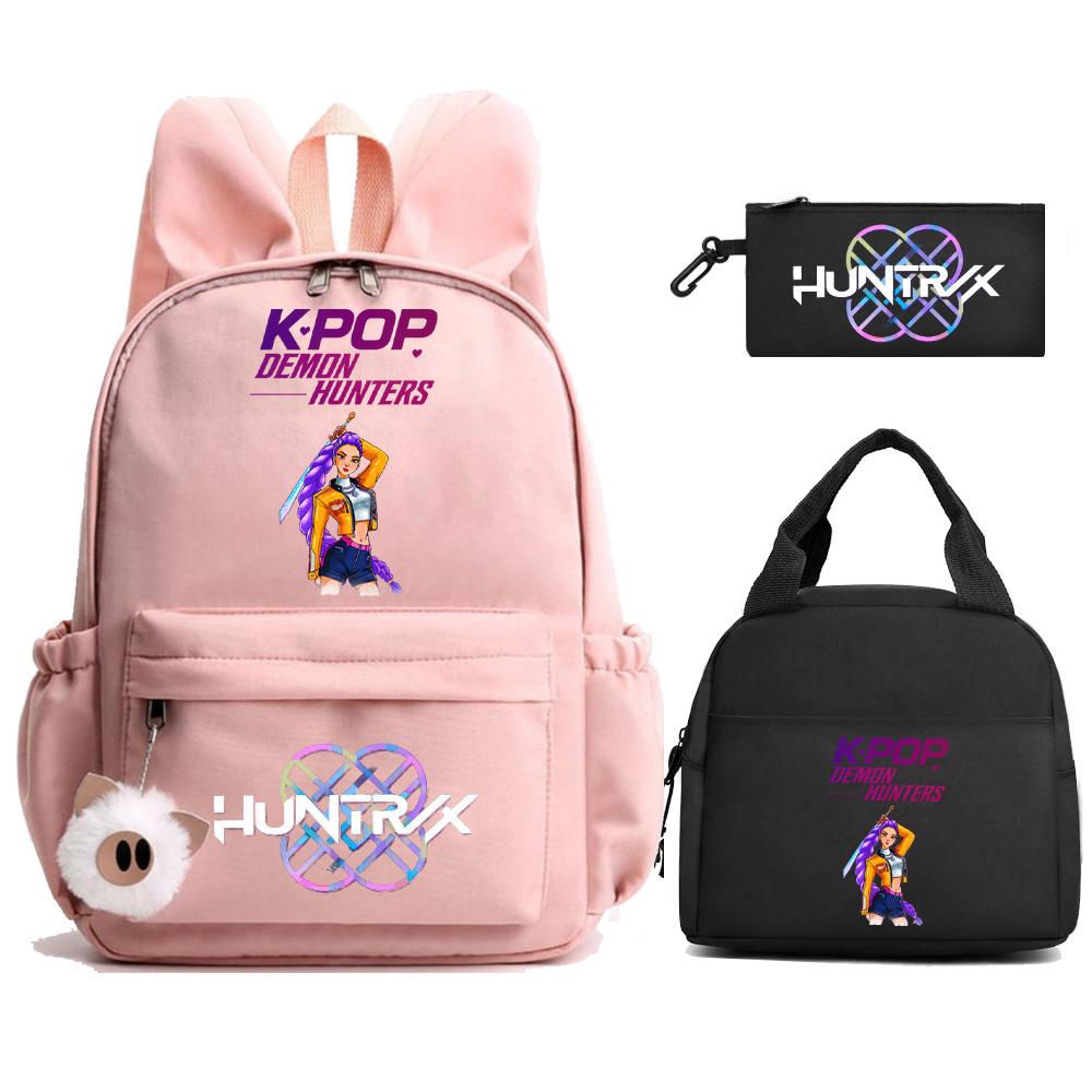 3 st/set Kpop Demon Hunters Tryckt Ryggsäck med Matlåda Pennfodral för Tonåring Flicka Pojke Tillbaka till Skolan Skolväska Stor Kapacitet Resväska