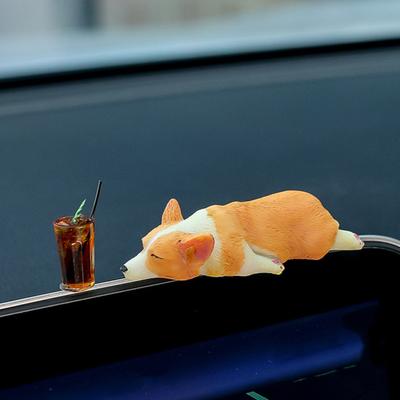 Corgi Car Ornament Cute Mini Sleeping Corgi Car Decor Center Console Decoration Gift for Car Pet Lovers