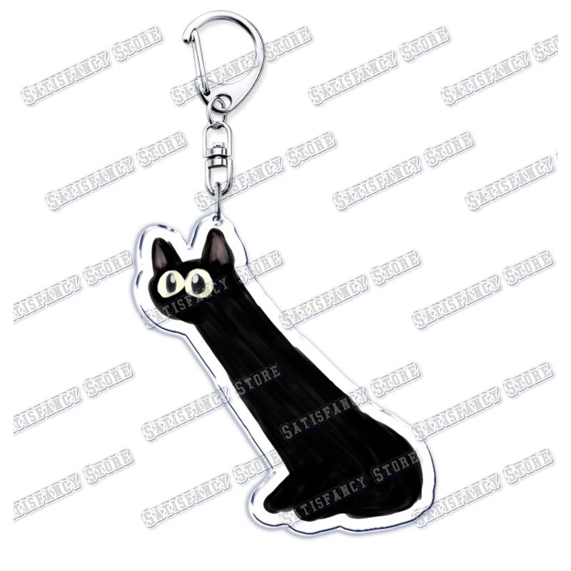 Cute Kawaii Little Black Cat Acrylic Keychains Funny Pet Kitty Keyring for Accessories Bag Pendant Key Chain Jewelry Fans Gifts