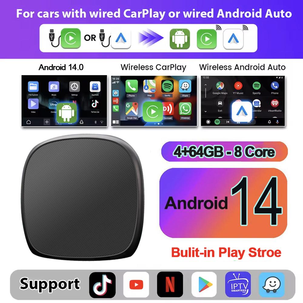 

Оновлення Android 14 CarPlay AI Box 4/8-ядерний Бездротовий Адаптер Carplay Android Auto Для YouTube Netflix Для Автомобіля Ford Benz VW Toyota