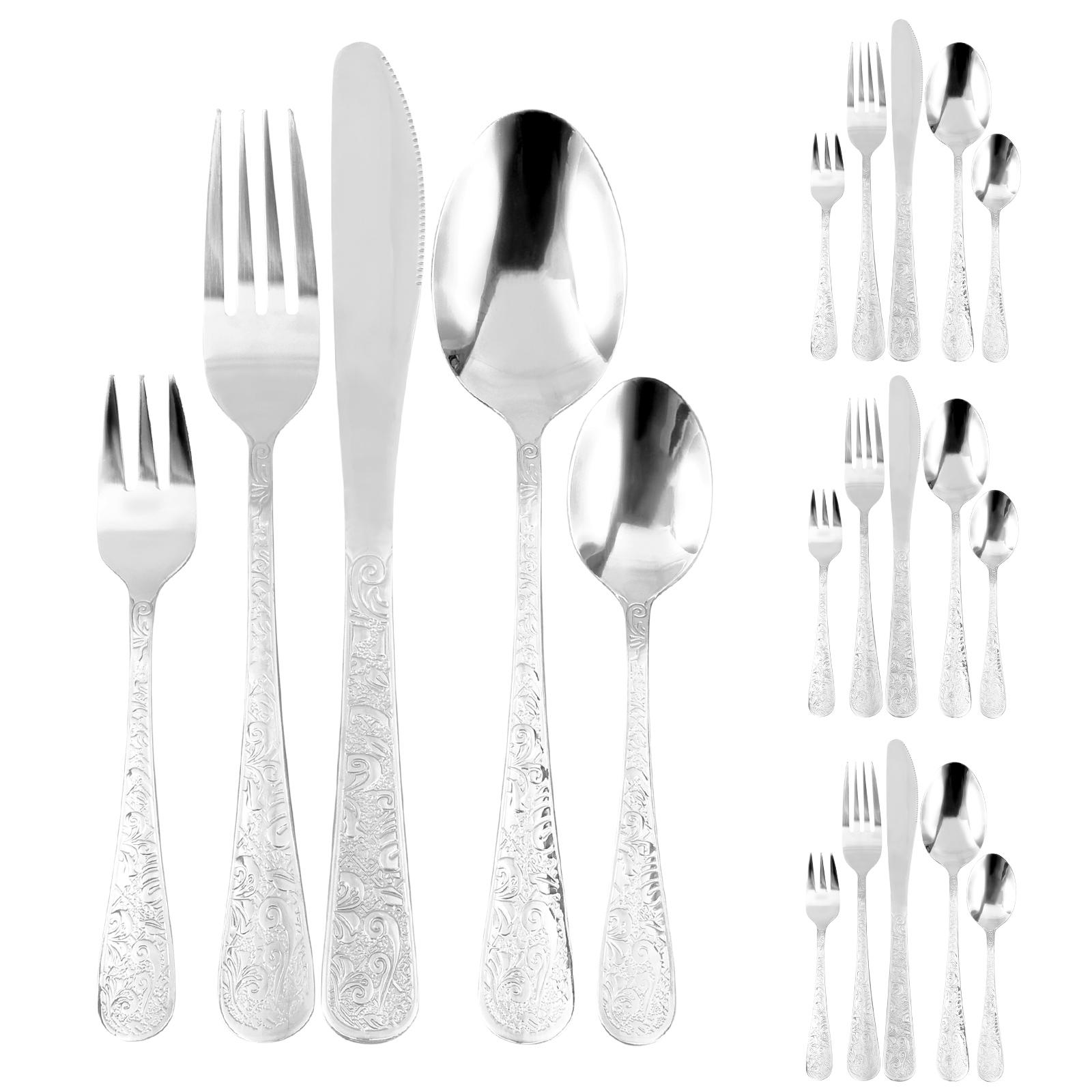 

20Pcs Stylish Silverware Set Stainless Steel Mirror Polished Flatware Set with Knife Fork Spoon for Dining Room Daily Meal Event