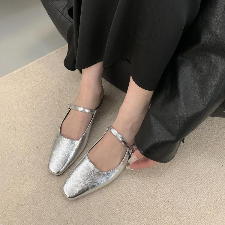 Baotou half slippers women's summer outer wear spring and autumn new Korean version French evening breeze temperament silver single shoes thick heel