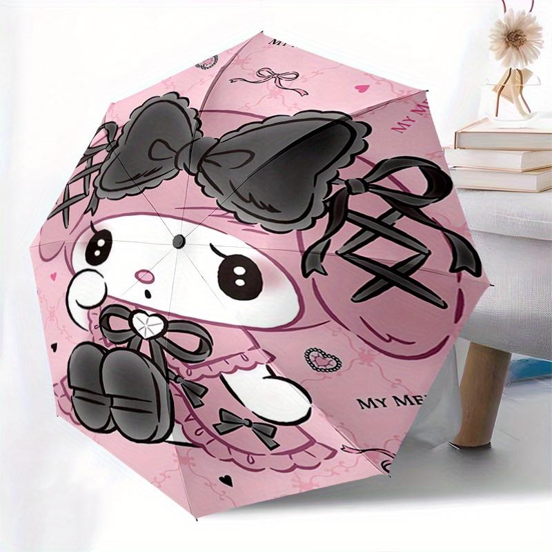 My Melody,Bow Automatic Folding Umbrella-Simple 8-Rib Design, Bright Cartoon Pattern, Durable Iron Frame, Suitable For Travel, Outdoor, Beac