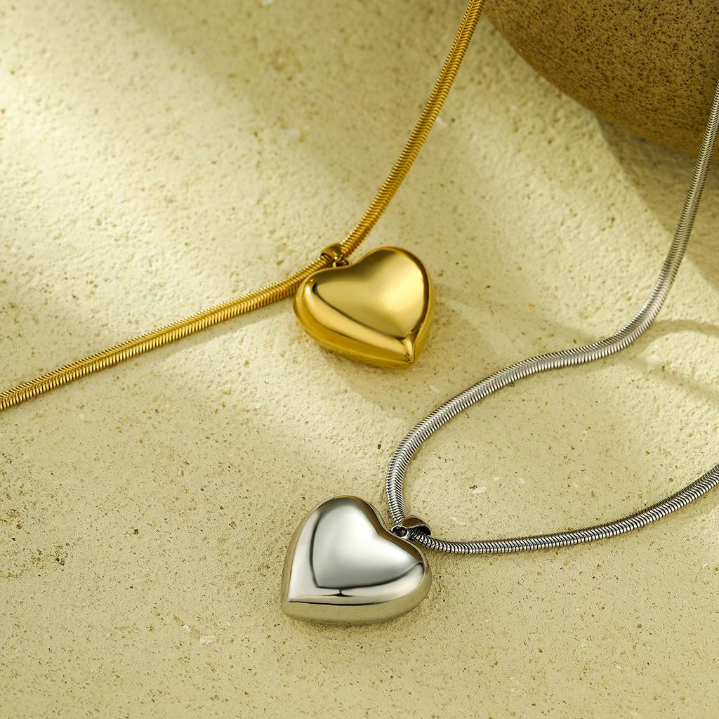 GEMCHIC Women's Heart Shape Stainless Steel Snake Chain Necklace