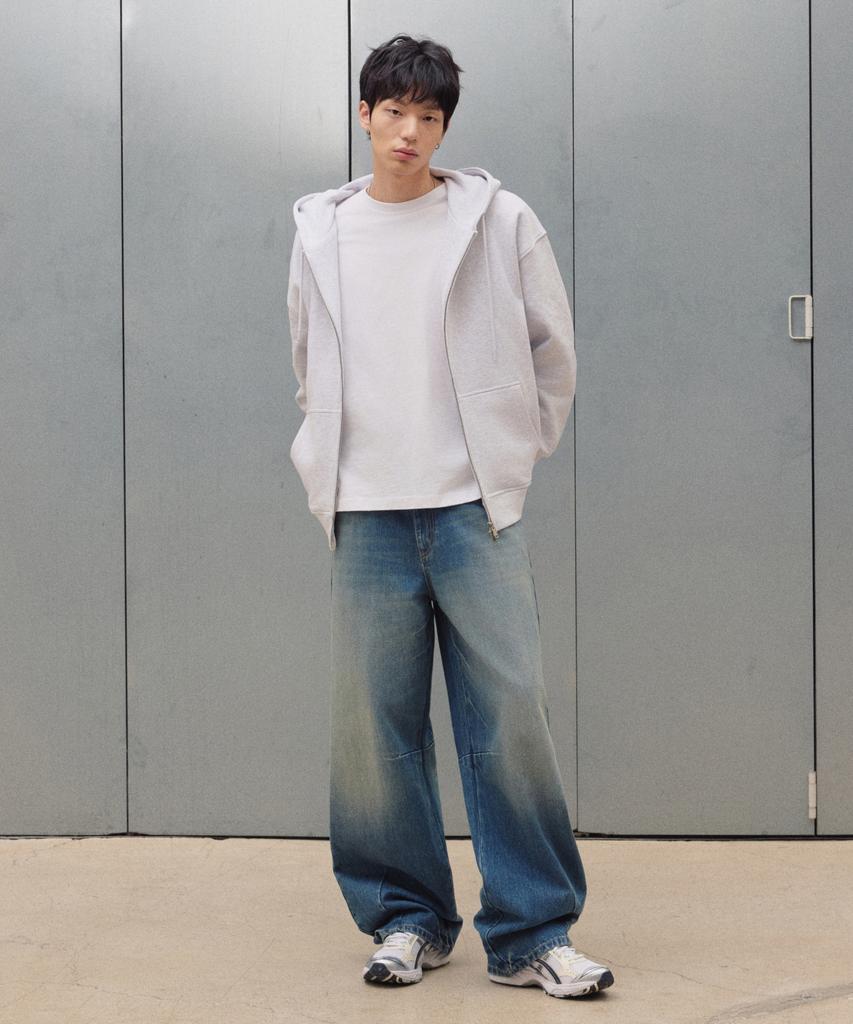 Agod 2_Way Sweat Hooded Zip-Up [White Melange]