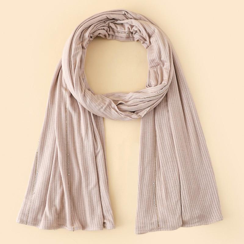 Extra Long Knitted Cotton Scarf Women Lightweight Wrap Shawl With Czech Rhinestones Solid Color 120x200cm All Season Fashion Accessory 120x200