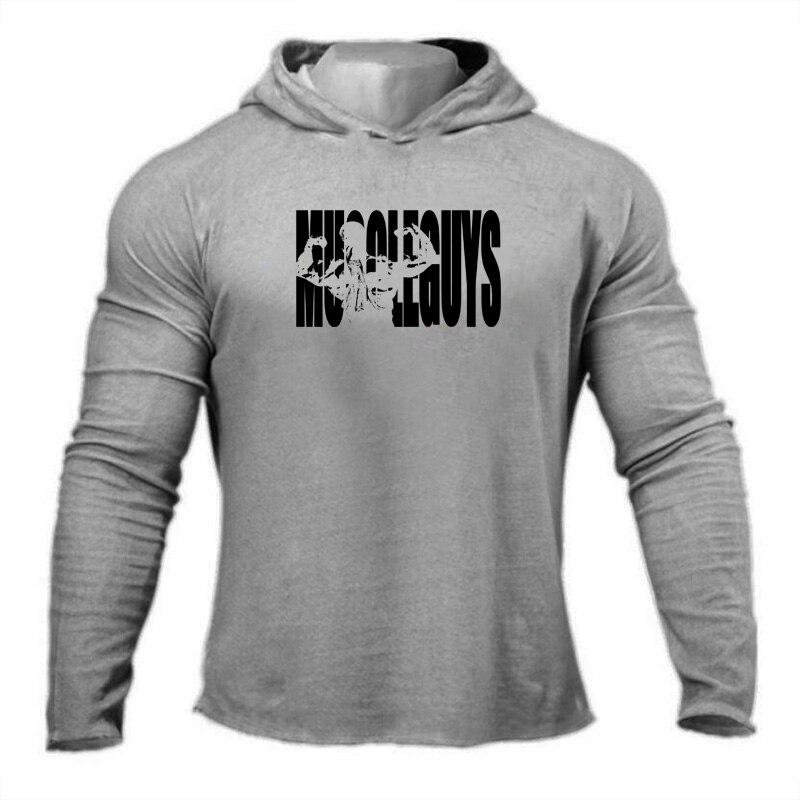 Muscleguys   Men's Autumn Hooded Sweater Fashion Color Selection Thin Coat Fitness Sports T-shirt Casual  Cotton Tops