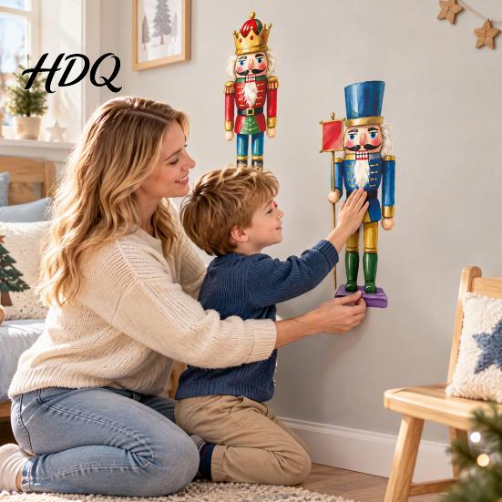 Decorative Wall Murals for Home Christmas Nutcracker Stickers Colorful Soldier PVC Decals Self-adhesive Removable Vintage Decorations Art