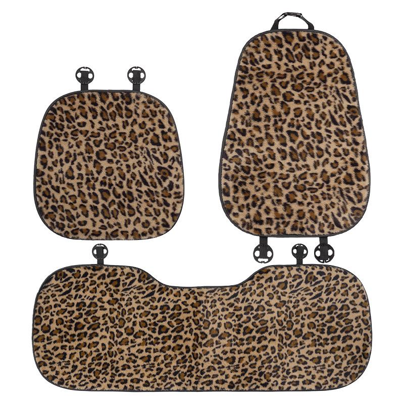 Leopard Print Car Seat Cushion Soft Plush Leopard Cover Winter Fluffy Warm Seat Supports Lumbar Support Pillow Car Seat Pillow