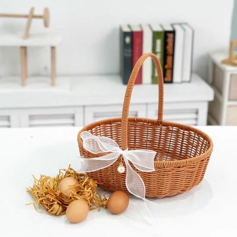 Pastoral-Style Handwoven Rattan Flower Basket - Small Decorative Green Plant Basket