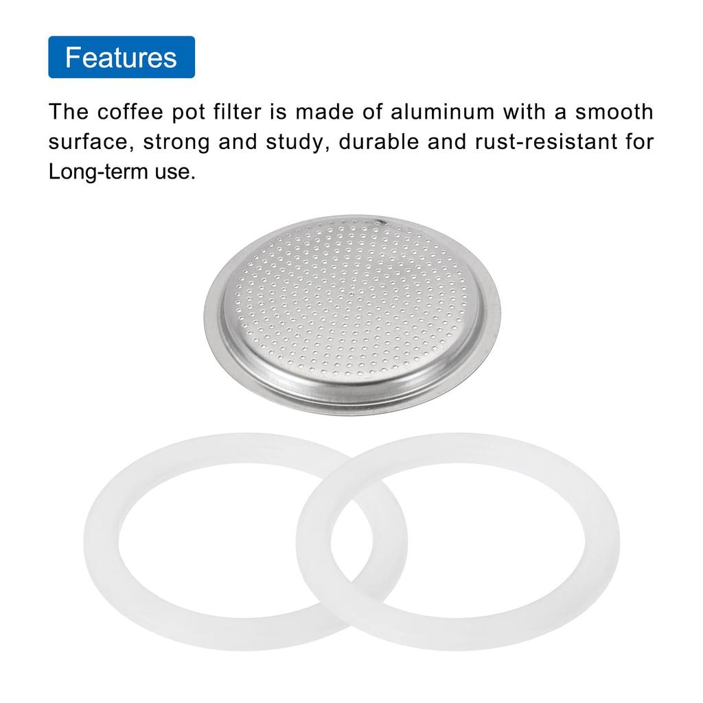 uxcell Aluminum Coffee Pot Parts for Stainless Steel Espresso Maker with 1 Filter and 2 Silicone Gasket Seals 57x49x4.5mm for 4 Cup Mocha Coffee