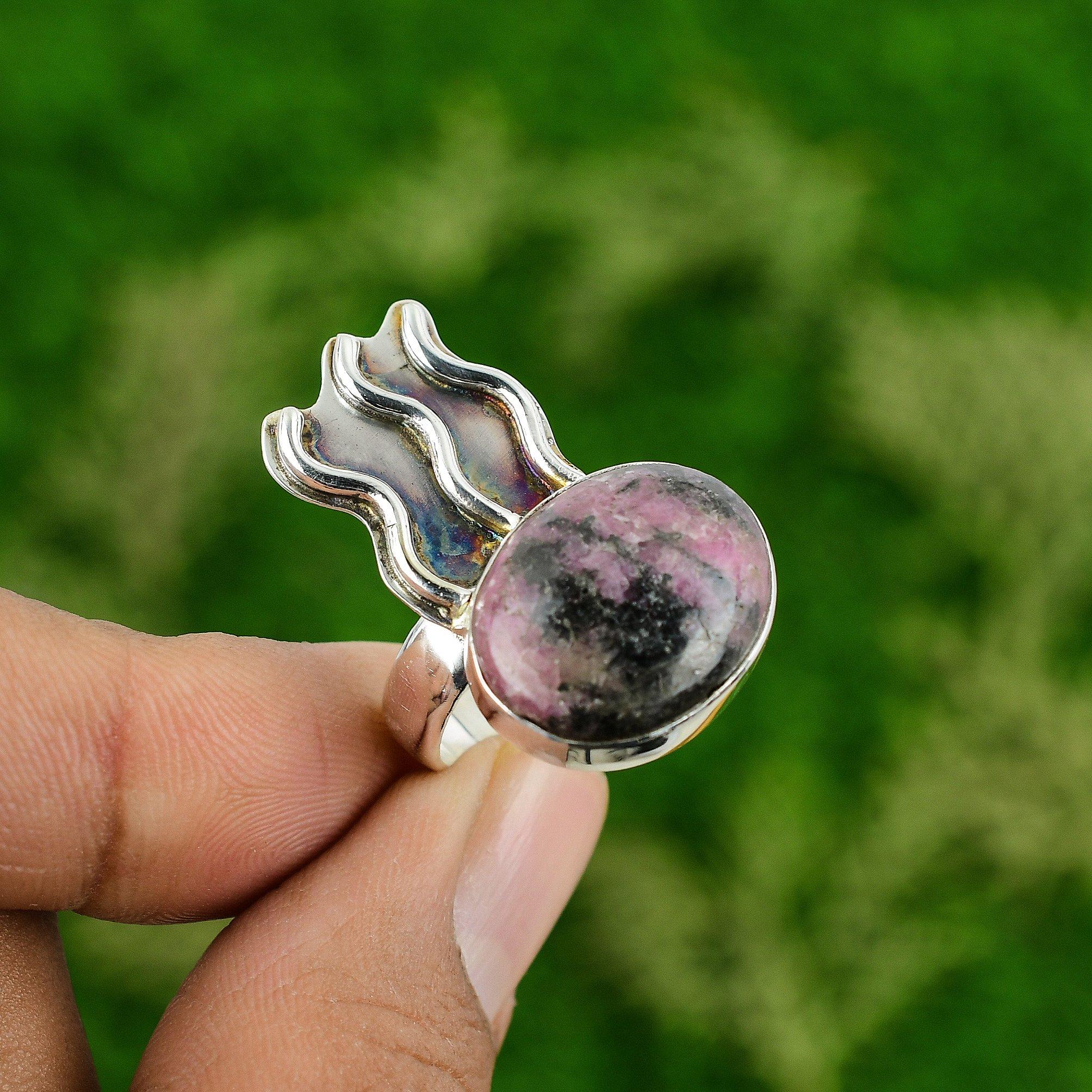 

Натуральный камень родонит кольцо-обещание размер 7,75 ювелирное изделие из стерлингового серебра 925 пробы 7.75