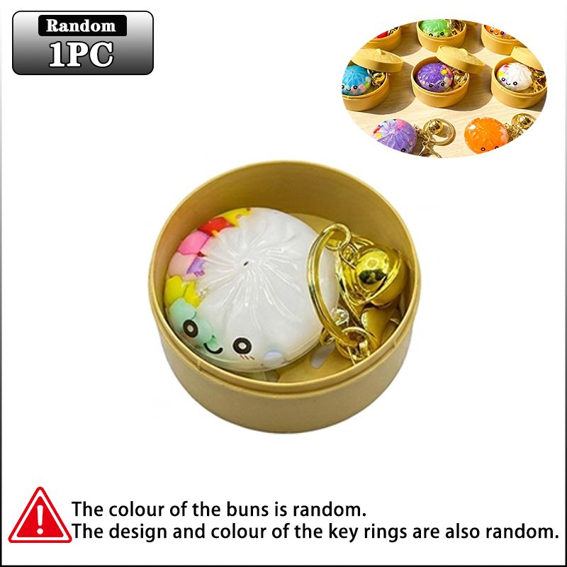Cute Dumpling Keychains  Set 3D Bun Shaped Hard Shell Fidget Keyring With Bell Colorful Bag Charm Holiday Birthday Gift