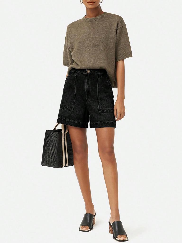 Women's High Waist Wide Leg Denim Shorts Casual Summer Jean Shorts with Pockets