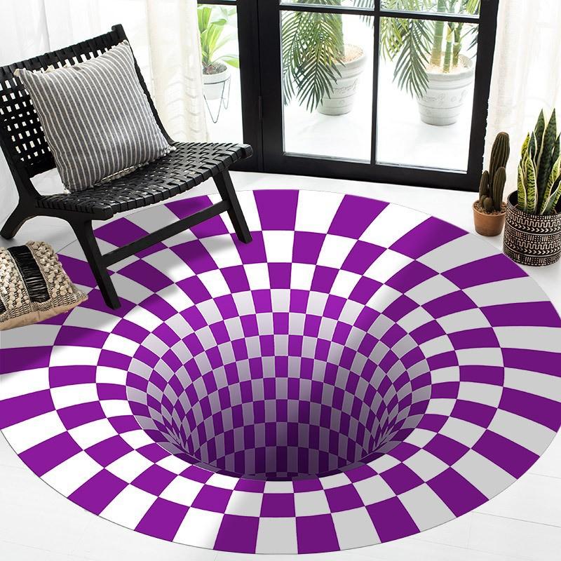 Black And White Stereo Vision Round Carpet Living Room Bedroom Coffee Table Floor Mat 3D Illusion Trap