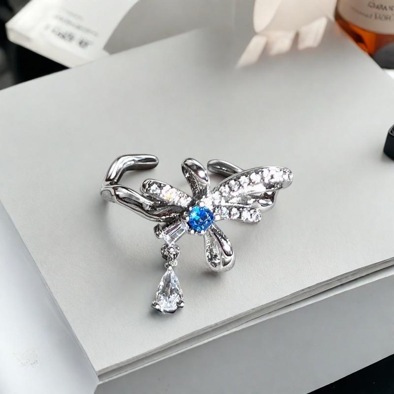 Light Luxury High-End Sea Blue Zir*****Pen Ring Full Of Diamonds Zircon Micro-Inlaid Niche Design Fashion Ring