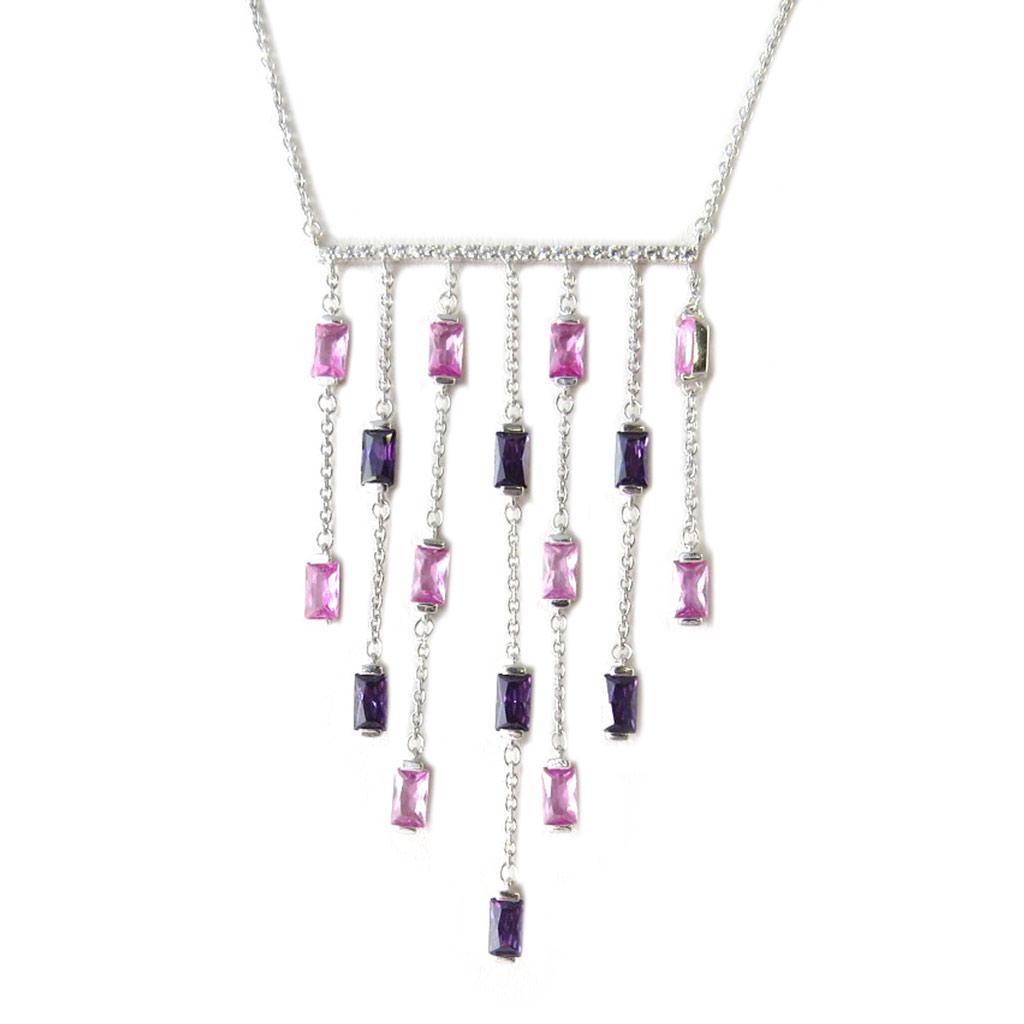 Altesse [P2230] - Silver Necklace 'Sissi' Pink Purple Silver