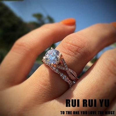RUI RUI YU 1 çift Moda Nişan Narin Yuvarlak Simülasyon Pırlanta Yüzük