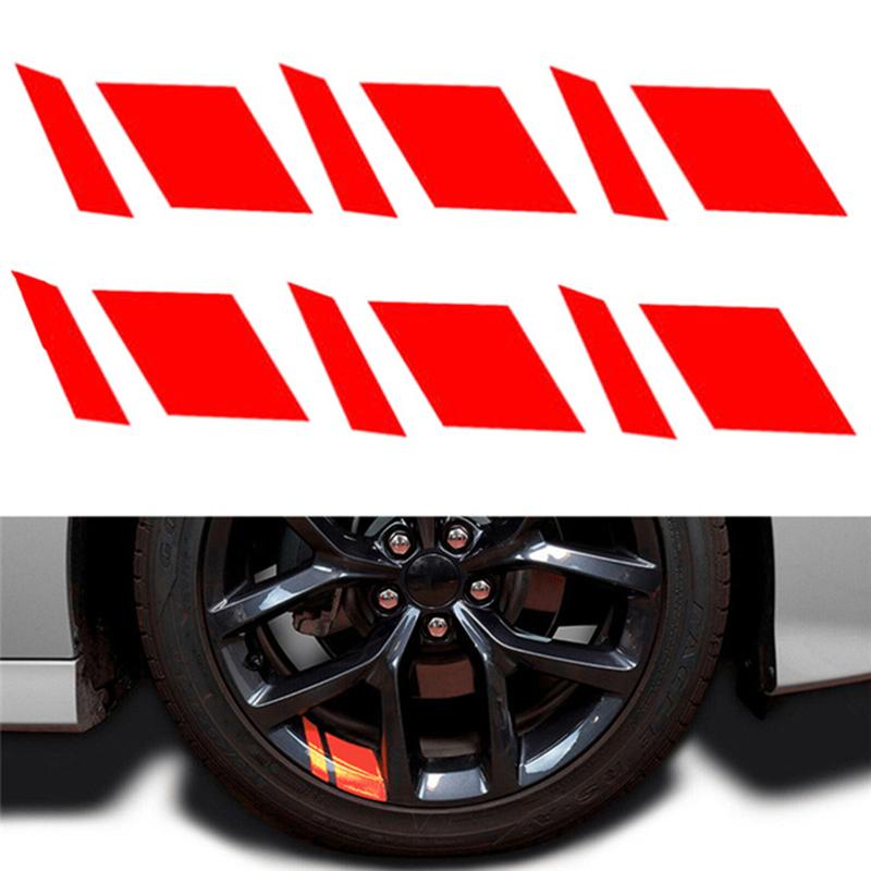6Pcs Car Wheel Hub Reflective Sticker Auto Wheel Rim Decals Stripe Warning Stickers Automotive Tire Decorative Accessories Red-6pcs