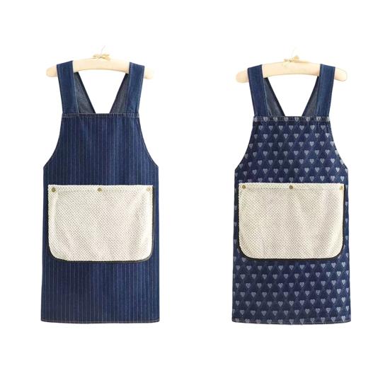 Yousheng Baking Apron Cross-Back Japanese Style Cotton Kitchen Apron with Two Pockets Adjustable Straps Cooking Gardening Apron