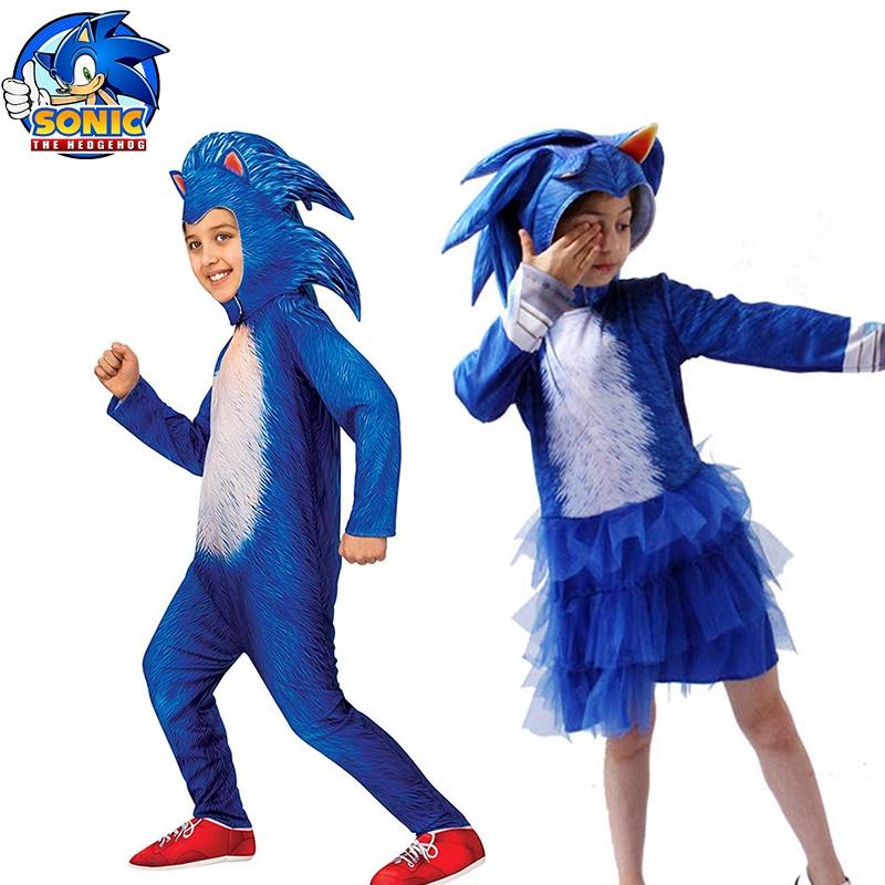 Sonic Cosplay Kostym Jumpsuit För Barn Halloween Rollspel