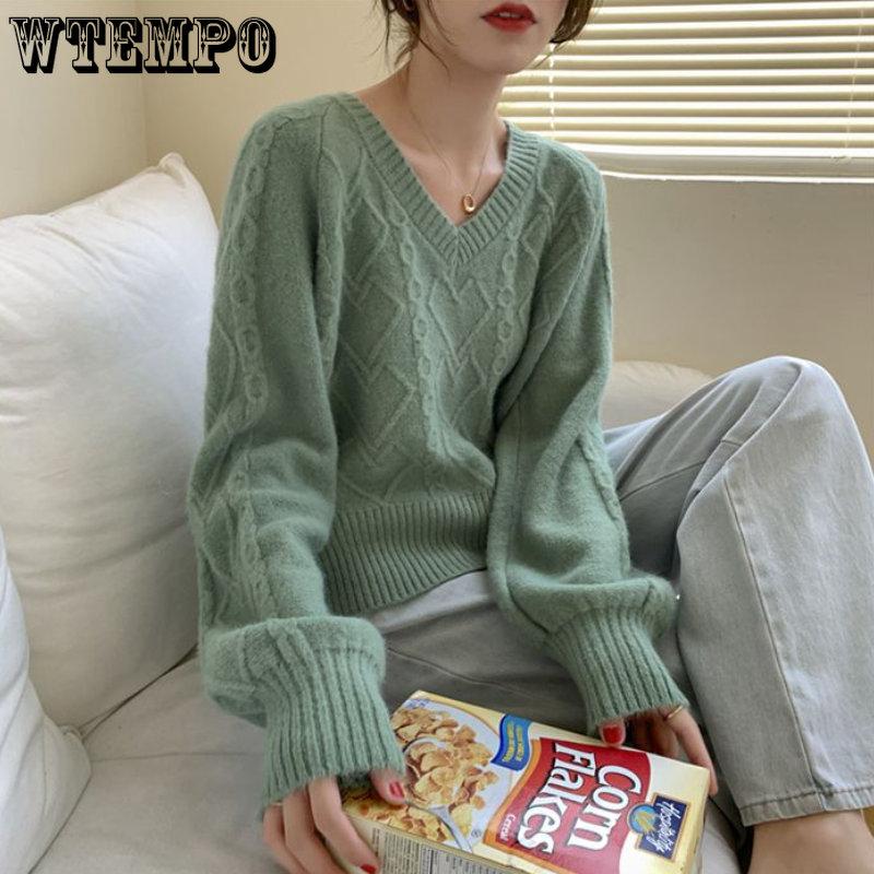 Frühling und Herbst Damen Pullover lose V-Ausschnitt Top Kurzmantel Pullover Mode Minderheit Pullover