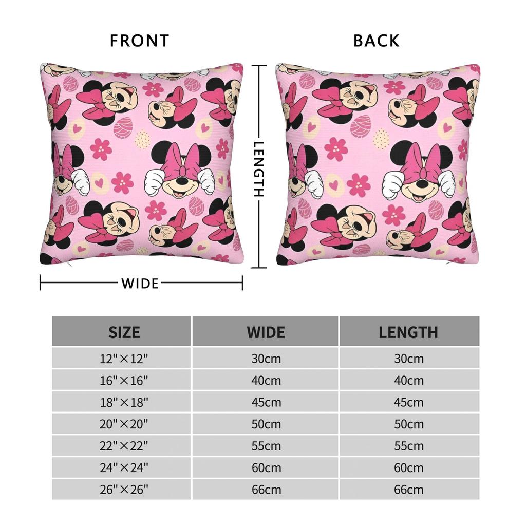 Pink Minnie Cartoon Square Pillow Case Mickey Cushion Covers Custom Zipper Decorative Throw Pillow Case Cover for Seat 18"x18"