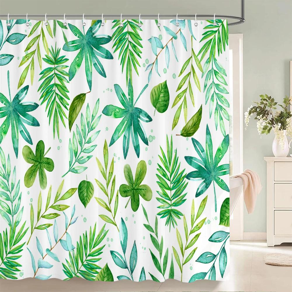 3D Fresh Green Plants Leaf Print Nordic Style Shower Curtain Set Hook Natural Flower Leaves Home Decoration Bathroom Curtains
